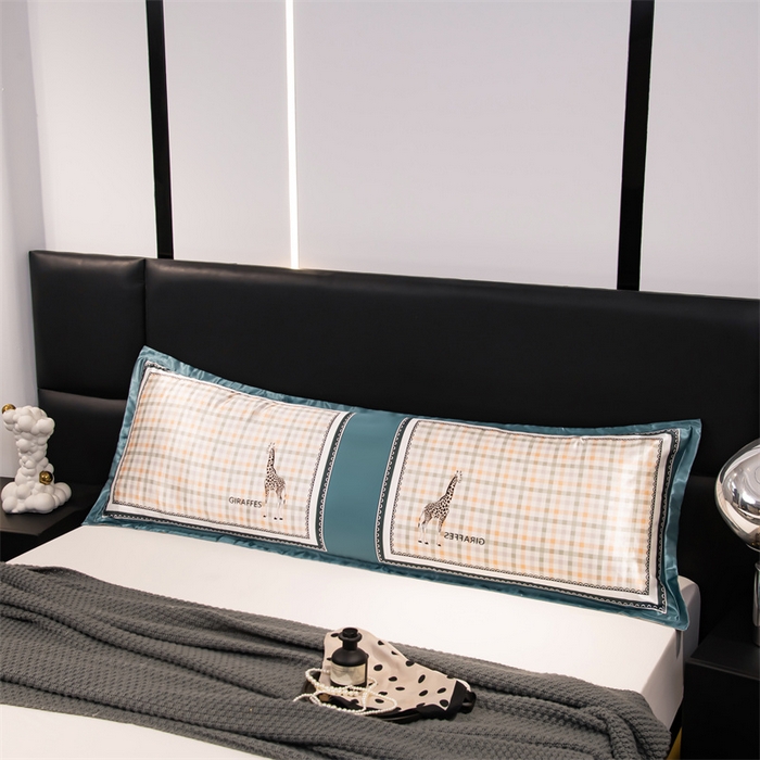 91家纺网 家纺一手货源 找家纺 梦舒羽 2025新款可水洗冰丝双人枕套凉爽情侣枕头套枕芯套 长颈鹿