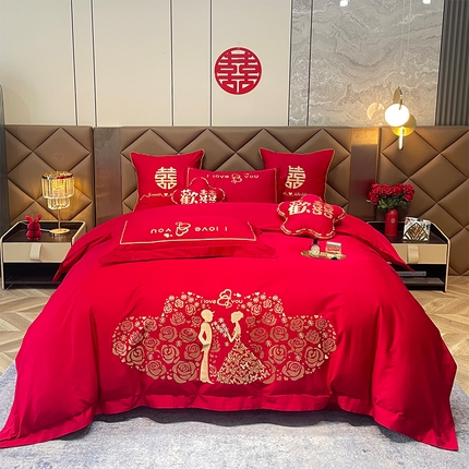 91家纺网 家纺一手货源 找家纺 （总）甜咪咪婚庆 2025新款纯棉全棉面料刺绣结婚 婚庆 四件套 多件套  小红书推荐热款