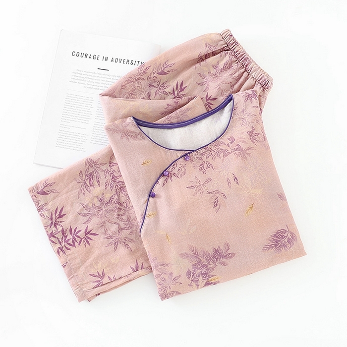 91家纺网 家纺一手货源 找家纺 洛兰沙家居馆【只代发】【只代发】 2025新款国风竹纤维鸟语花香春夏女睡衣大码长袖长裤自带凉感休闲套装 ls1311