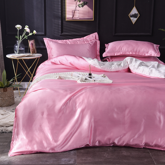 91家纺网 家纺一手货源 找家纺 经年 2025年特价款丝绸水洗冰丝四件套-四件套 直播爆款 粉色白