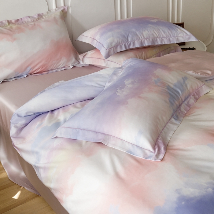 91家纺网 家纺一手货源 找家纺 金奇达2025新款【休闲午后】-轻氧水光莱赛尔四件套（标准号全网控价（折后券后）不低于258） 梦幻云彩