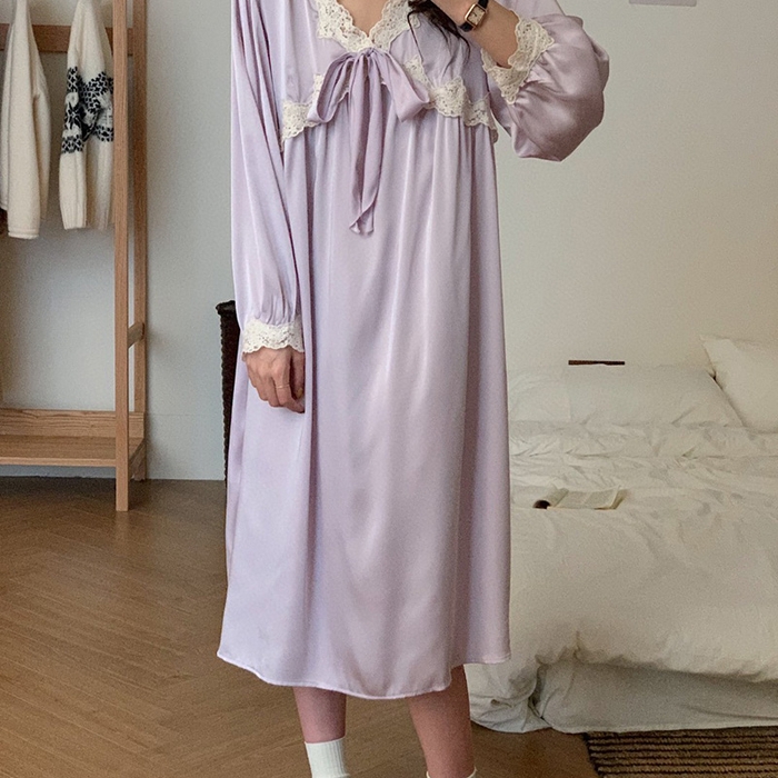 91家纺网 家纺一手货源 找家纺 妍景家居生活馆 2025新款冰丝蝴蝶结裙 紫色