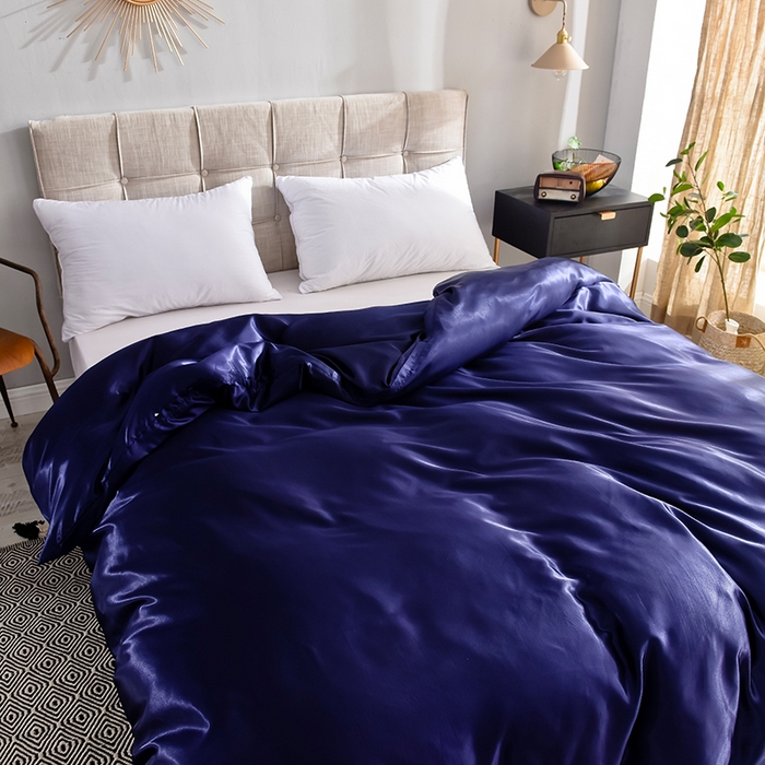 91家纺网 家纺一手货源 找家纺 经年 2025年特价款丝绸水洗冰丝四件套-单被套 直播爆款 深蓝