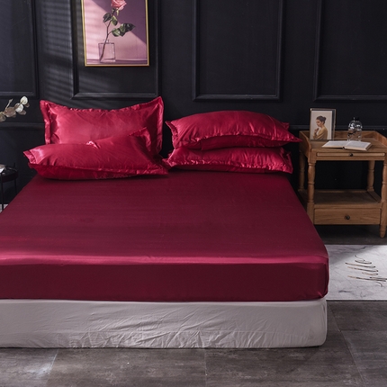 91家纺网 家纺一手货源 找家纺 经年 2025年特价款丝绸水洗冰丝四件套-单床笠 直播爆款 酒红