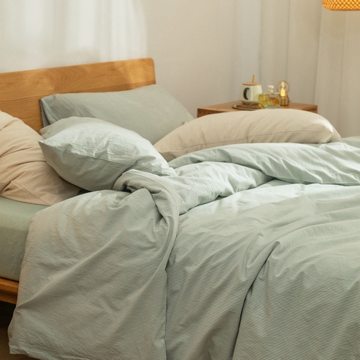 91家纺网 家纺一手货源 找家纺 玖弘家居 2025新款水洗棉单被套 绿密条