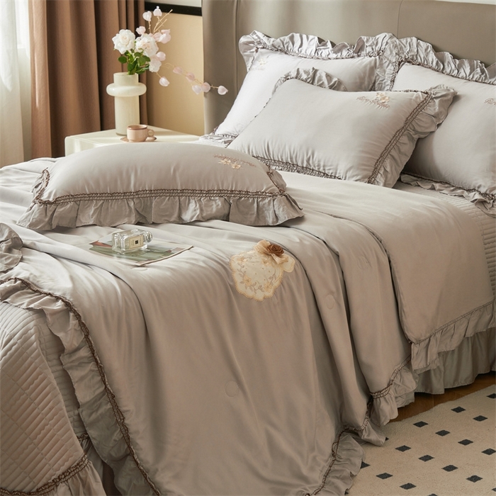 91家纺网 家纺一手货源 找家纺 恒爱家纺  2025新款莫代尔柔情似水多功能夏被床盖四件套			 			 绅士灰