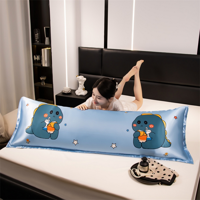 91家纺网 家纺一手货源 找家纺 梦舒羽 2025新款可水洗冰丝双人枕套凉爽情侣枕头套枕芯套 贪吃龙