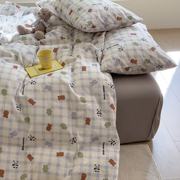 91家纺网 家纺一手货源 找家纺 2025新品全棉A类双层纱卡通风系列四件套 蛙蛙熊