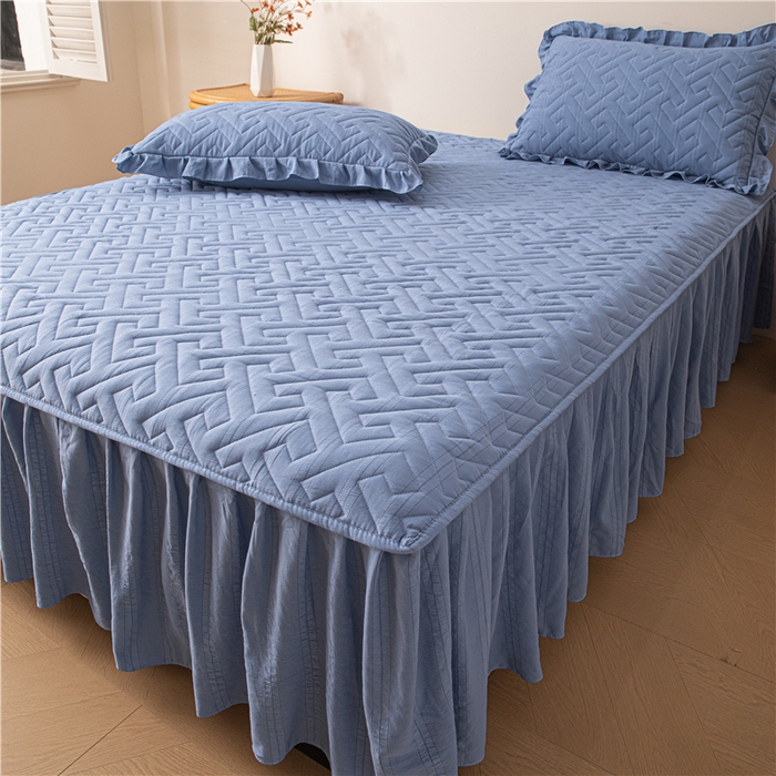 91家纺网 家纺一手货源 找家纺 屹成家纺 2025新款水洗泡泡棉床裙 帝天蓝