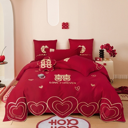 91家纺网 家纺一手货源 找家纺 甜咪咪婚庆 2025新款纯棉全棉面料刺绣结婚 婚庆 四件套 多件套  小红书推荐热款 相濡以沫