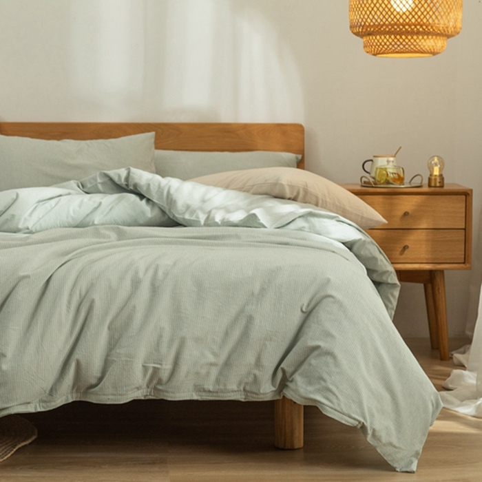 91家纺网 家纺一手货源 找家纺 玖弘家居 2025新款水洗棉单被套 绿密条