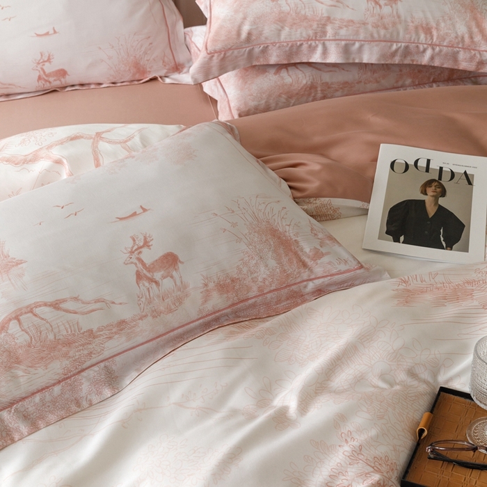 91家纺网 家纺一手货源 找家纺 金奇达2025新款【休闲午后】-轻氧水光莱赛尔四件套（标准号全网控价（折后券后）不低于258） 路易莎-粉