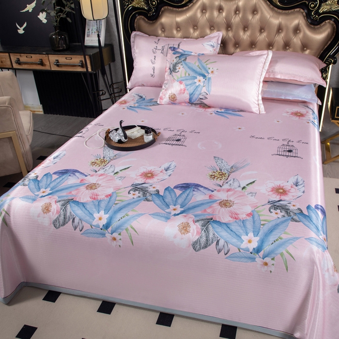 91家纺网 家纺一手货源 找家纺 肖恩毯业 2025新款印花斜纹冰丝席三件套 雏菊满野