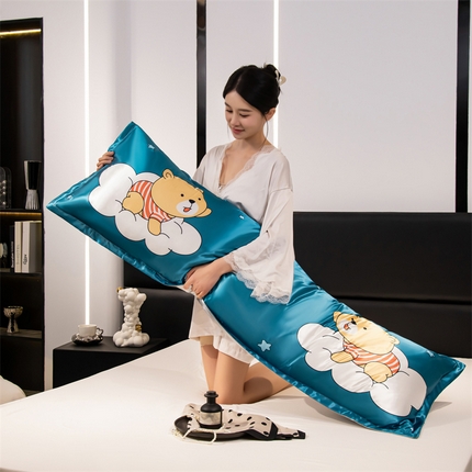 梦舒羽 2025新款可水洗冰丝双人枕套凉爽情侣枕头套枕芯套 云端小熊