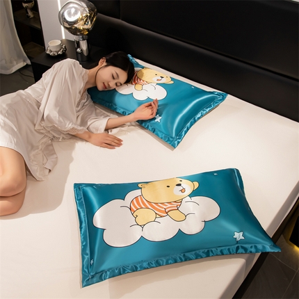 梦舒羽 2025新款可水洗冰丝卡通枕套宿舍48x74cm单人凉爽枕头套 云端小熊