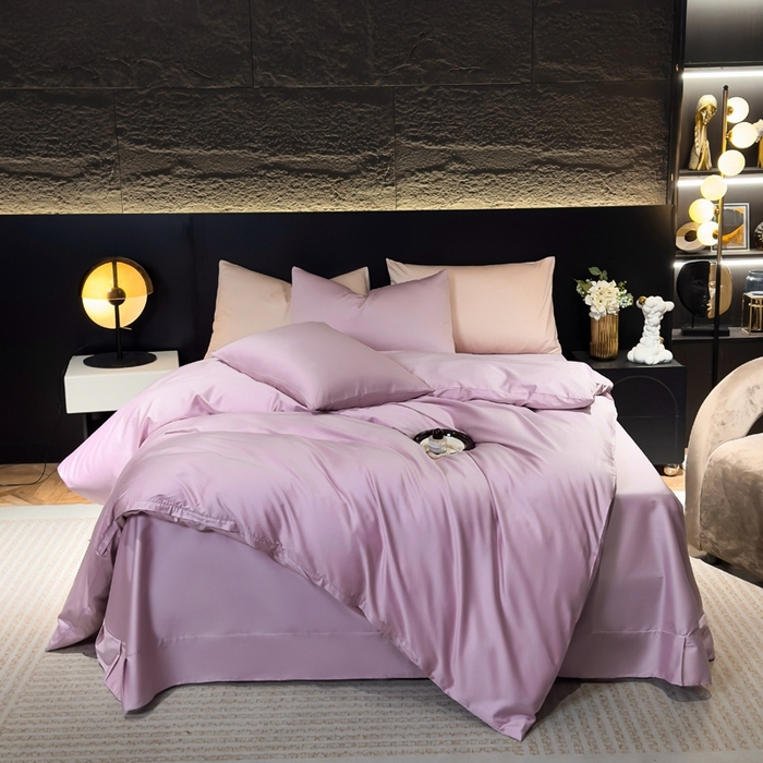 91家纺网 家纺一手货源 找家纺 氧家2025新款60支全棉贡缎纯色四件套 豆蔻紫