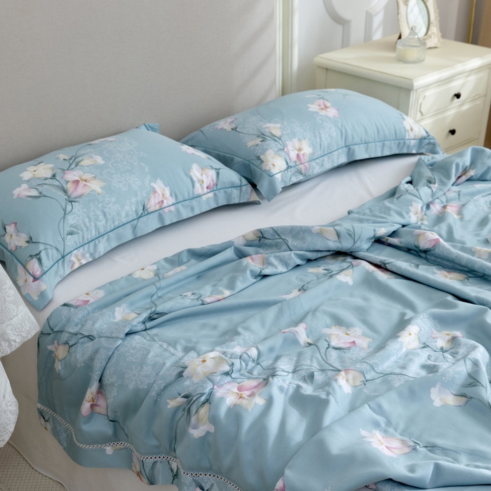 91家纺网 家纺一手货源 找家纺 棉生活家纺 2025新款春夏莫代尔天丝夏被 洛神蓝