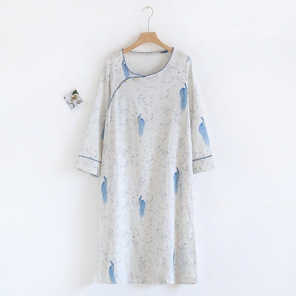 91家纺网 家纺一手货源 找家纺 （总）洛兰沙家居馆【只代发】【只代发】 2025新款国风竹纤维鸟语花香春夏女睡衣大码长袖长裤自带凉感休闲套装