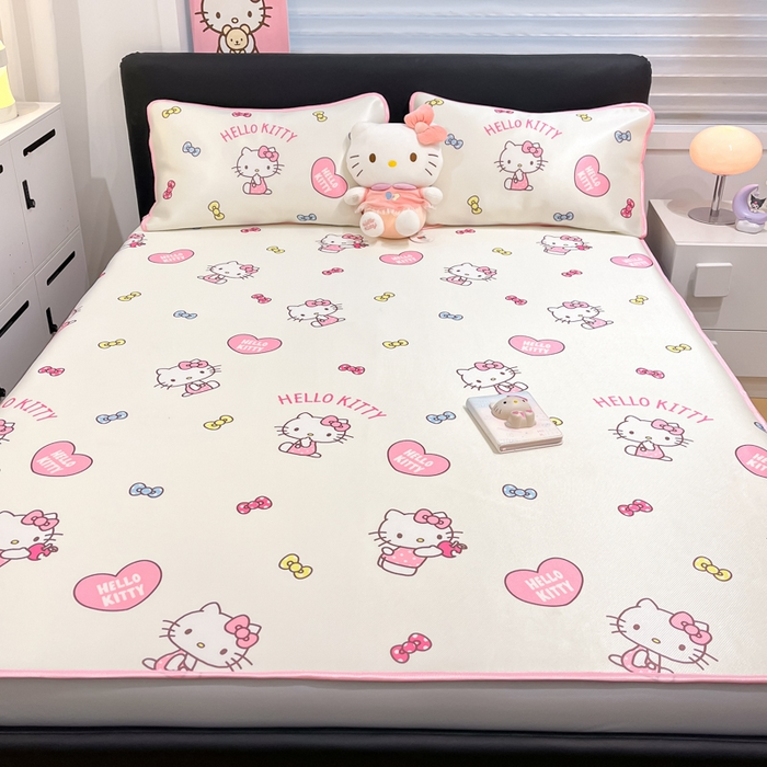 91家纺网 家纺一手货源 找家纺 暮思家居 2025新款三丽鸥正版授权数码印花A类可机洗1200D冰丝凉席三件套床笠款系列 床笠款-公主KT