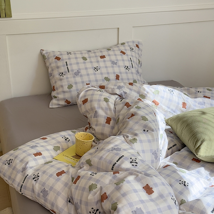 91家纺网 家纺一手货源 找家纺 2025新品全棉A类双层纱卡通风系列四件套 蛙蛙熊