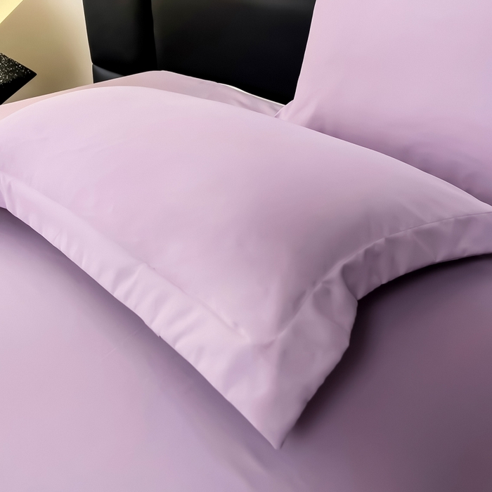 91家纺网 家纺一手货源 找家纺 曲之慕 2025新品四季款高端刺绣四件套简约可水洗轻奢纯色刺绣四件套 蒂尔淡紫