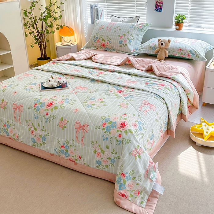 91家纺网 家纺一手货源 找家纺 欧夏家纺 2025新款里外全棉印花夏被100%新疆棉花 花语伊人