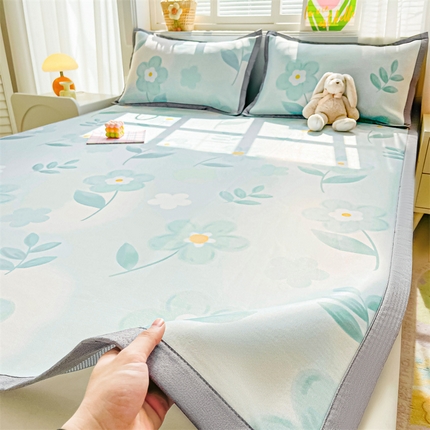 2025新款A类碳光冰丝印花凉席学生床席空调被夏被四件套配送买家秀 墨雨