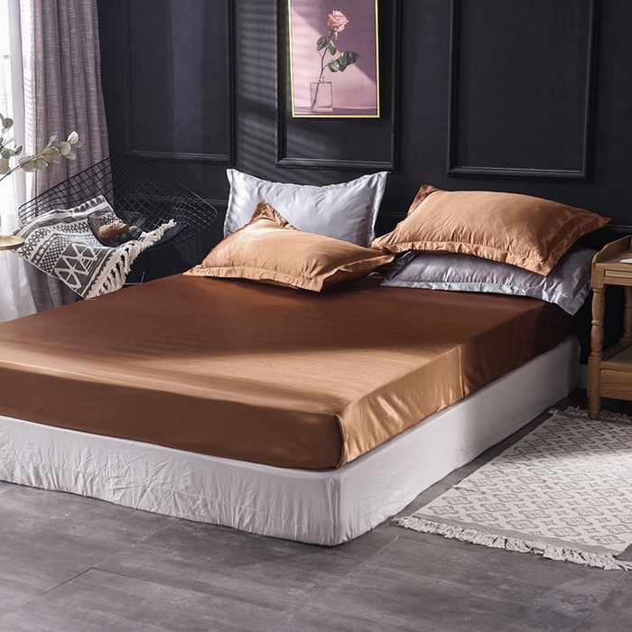 91家纺网 家纺一手货源 找家纺 经年 2025年特价款丝绸水洗冰丝四件套-单床笠 直播爆款 咖啡