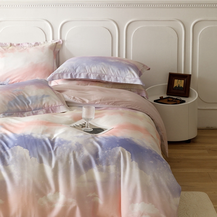 91家纺网 家纺一手货源 找家纺 金奇达2025新款【休闲午后】-轻氧水光莱赛尔四件套（标准号全网控价（折后券后）不低于258） 梦幻云彩