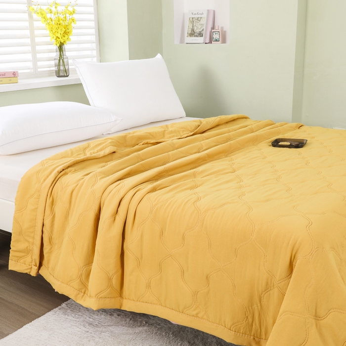 91家纺网 家纺一手货源 找家纺 太阳树家纺 2025水洗棉夏被夏凉被空调被超声波压花礼品直播供应链引流爆款 黄色