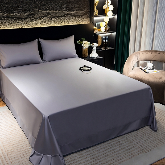 91家纺网 家纺一手货源 找家纺 氧家2025新款60支全棉贡缎纯色四件套 高级灰