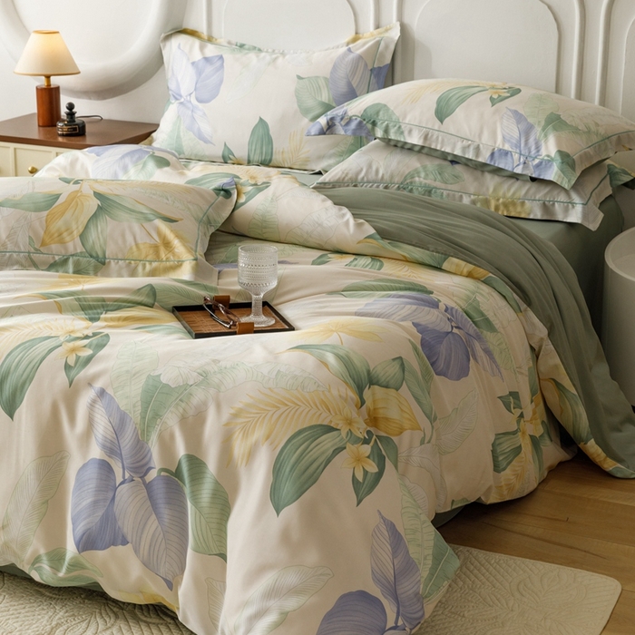 91家纺网 家纺一手货源 找家纺 金奇达2025新款【休闲午后】-轻氧水光莱赛尔四件套（标准号全网控价（折后券后）不低于258） 花悦吟兰