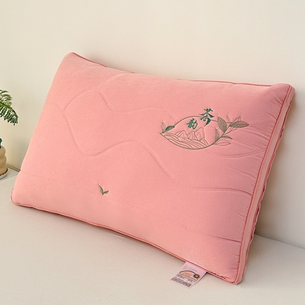 橘夏家纺2025新款亲肤纯色茶韵枕枕头枕芯 粉色