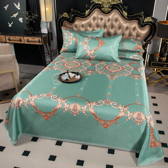 91家纺网 家纺一手货源 找家纺 肖恩毯业 2025新款印花斜纹冰丝席三件套 檐下听雨