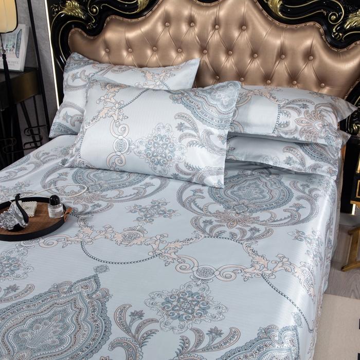 91家纺网 家纺一手货源 找家纺 肖恩毯业 2025新款印花斜纹冰丝席三件套 半窗疏影