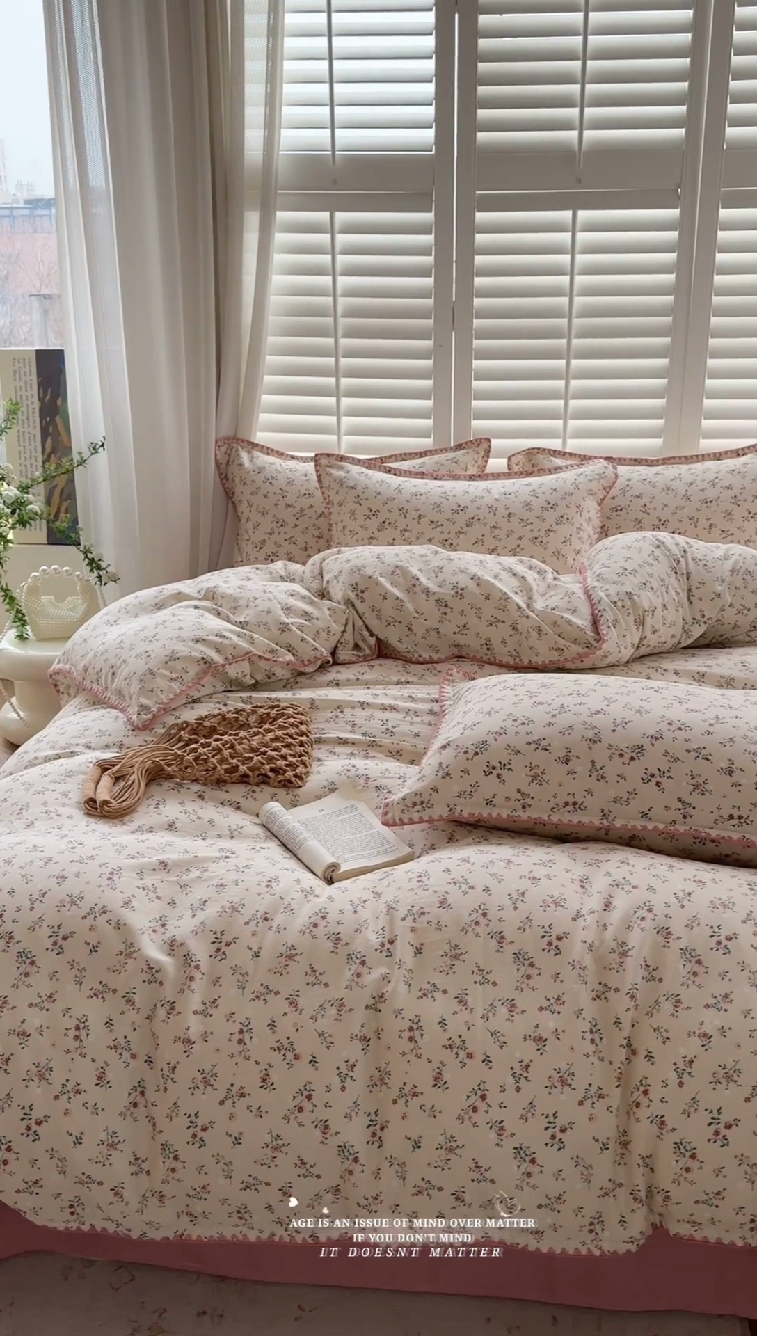91家纺网 家纺一手货源 找家纺 金丝鸟家纺 2025新款全棉双层纱贝壳边四件套花卉系列 浅汐