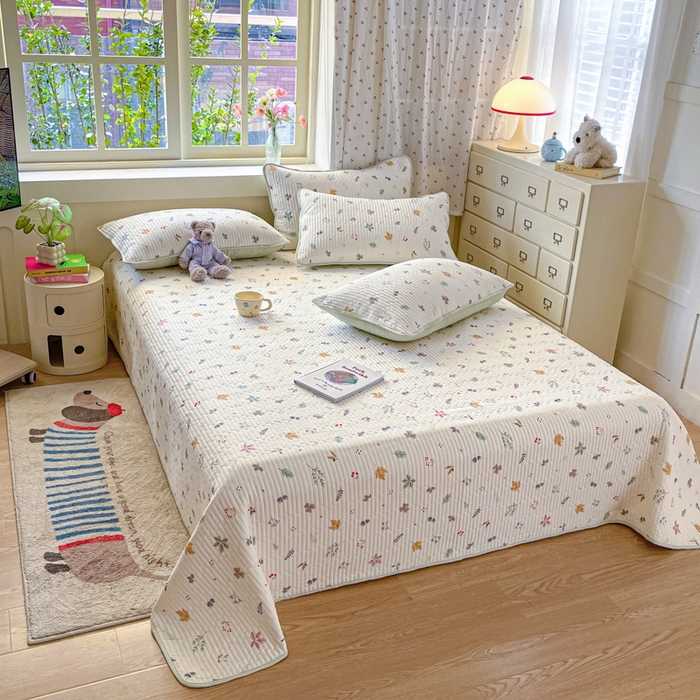 91家纺网 家纺一手货源 找家纺 857家居 2025新款针织双层纱床盖三件套 麦穗