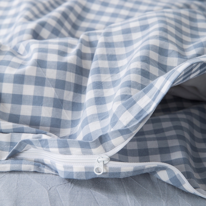 91家纺网 家纺一手货源 找家纺 玖弘家居 2025新款水洗棉单被套 浅蓝小格