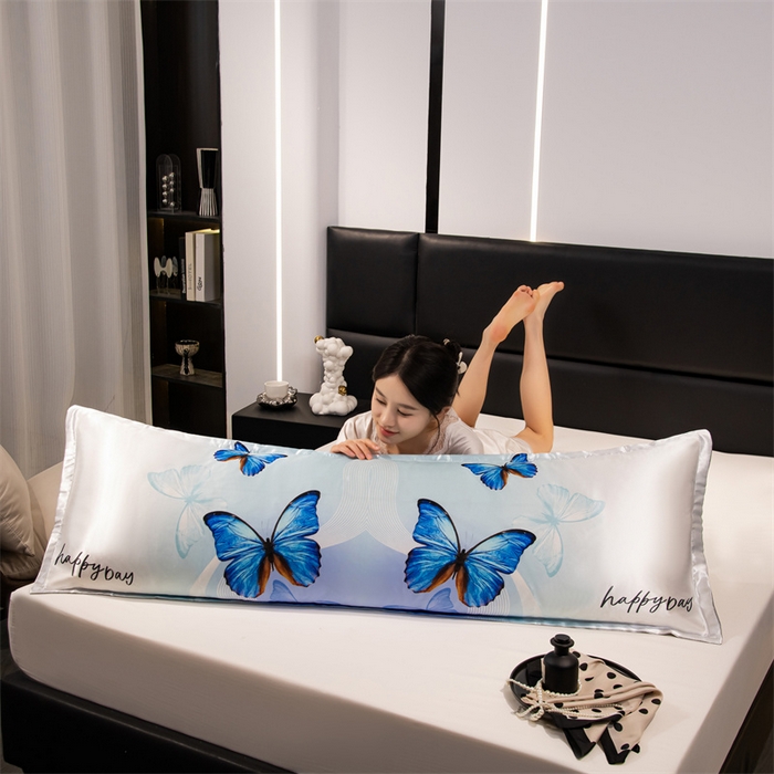 91家纺网 家纺一手货源 找家纺 梦舒羽 2025新款可水洗冰丝双人枕套凉爽情侣枕头套枕芯套 蝴蝶梦