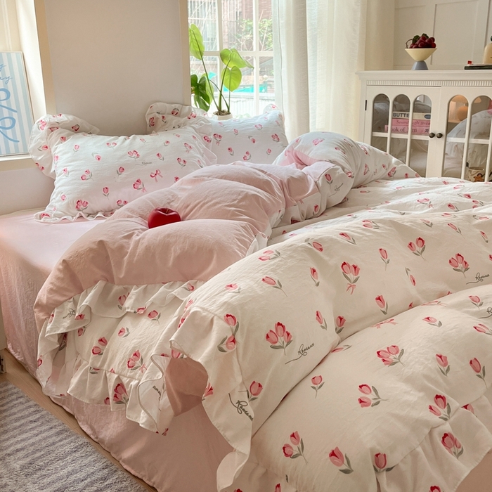 91家纺网 家纺一手货源 找家纺 雨帆家纺2025新款水洗棉印花四件套 爱的告白