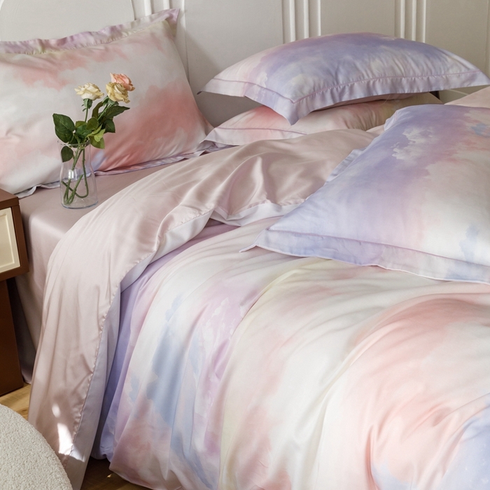 91家纺网 家纺一手货源 找家纺 金奇达2025新款【休闲午后】-轻氧水光莱赛尔四件套（标准号全网控价（折后券后）不低于258） 梦幻云彩