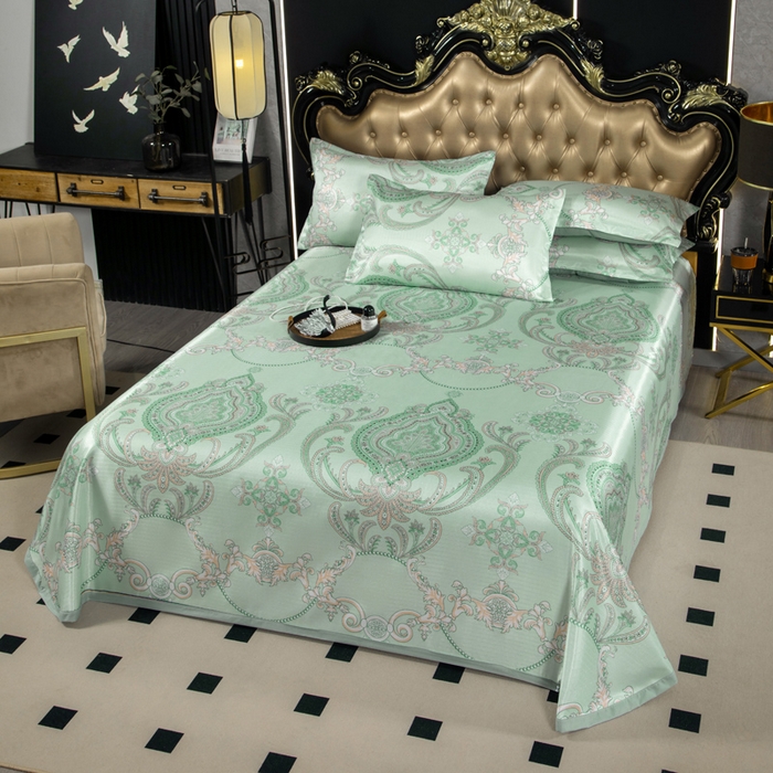 91家纺网 家纺一手货源 找家纺 肖恩毯业 2025新款印花斜纹冰丝席三件套 晚风来信