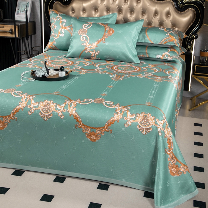 91家纺网 家纺一手货源 找家纺 肖恩毯业 2025新款印花斜纹冰丝席三件套 檐下听雨