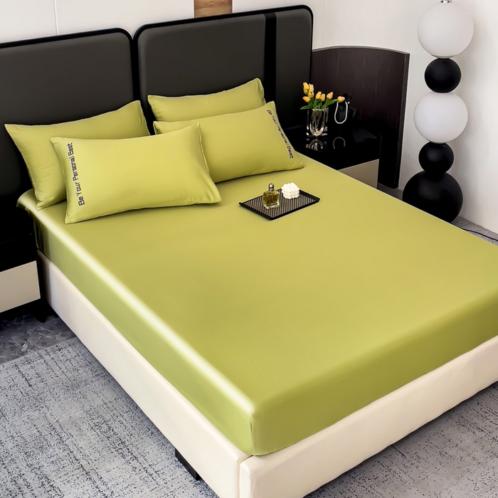 91家纺网 家纺一手货源 找家纺 纽缦家纺 2025新款纯色提花冰丝系列床笠单件-单床笠 豆绿