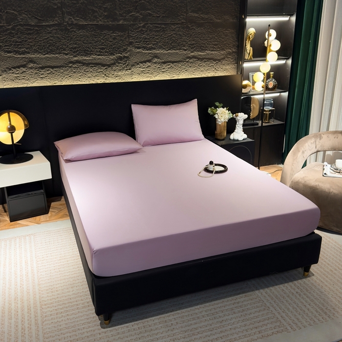 91家纺网 家纺一手货源 找家纺 氧家2025新款60s贡缎长绒棉纯色随心配系列-床笠 豆蔻紫