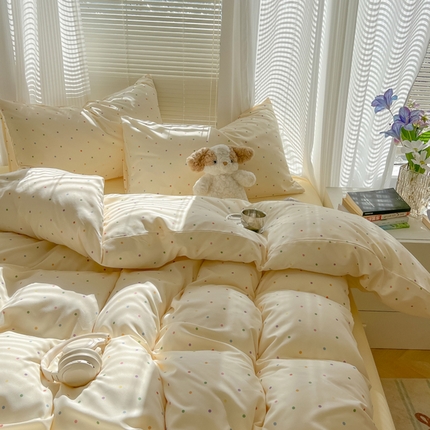 91家纺网 家纺一手货源 找家纺 悦织湾家纺 2025新款A类有氧针织棉印花四件套印花轻奢时尚学生宿舍单双人床上用品四件套 A类有氧针织棉园点