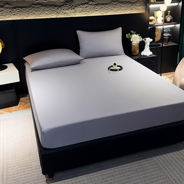 91家纺网 家纺一手货源 找家纺 氧家2025新款60s贡缎长绒棉纯色随心配系列-床笠 高级灰