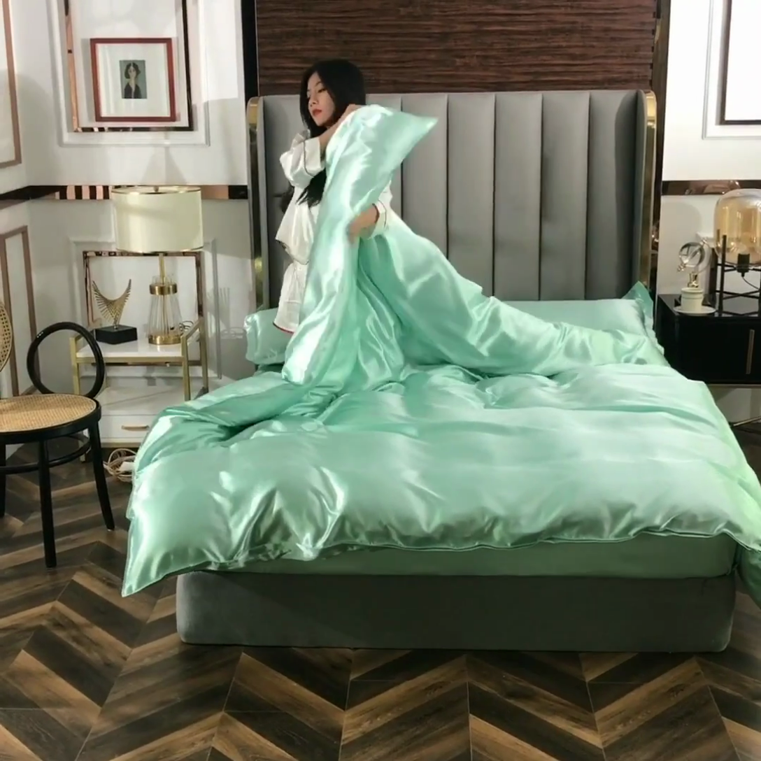 91家纺网 家纺一手货源 找家纺 经年 2025年特价款丝绸水洗冰丝四件套-单床单 直播爆款 草绿