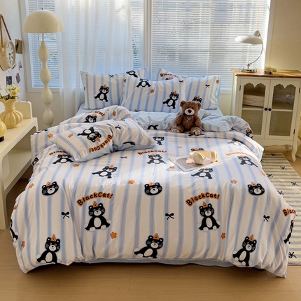 悦织湾家纺2025新款高克重卡通水洗棉印花四件套学生宿舍单双人床上用品三四件套 卡通-黑猫