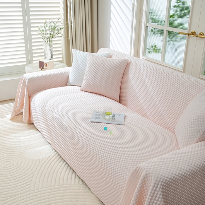 91家纺网 家纺一手货源 找家纺 沐沐 2026新款冰豆豆沙发巾 少女粉